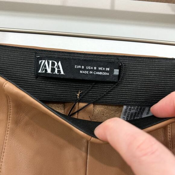 Zara Neutral Brown High Waist High Rise Faux Leather Skinny Pants Small - Picture 5 of 5